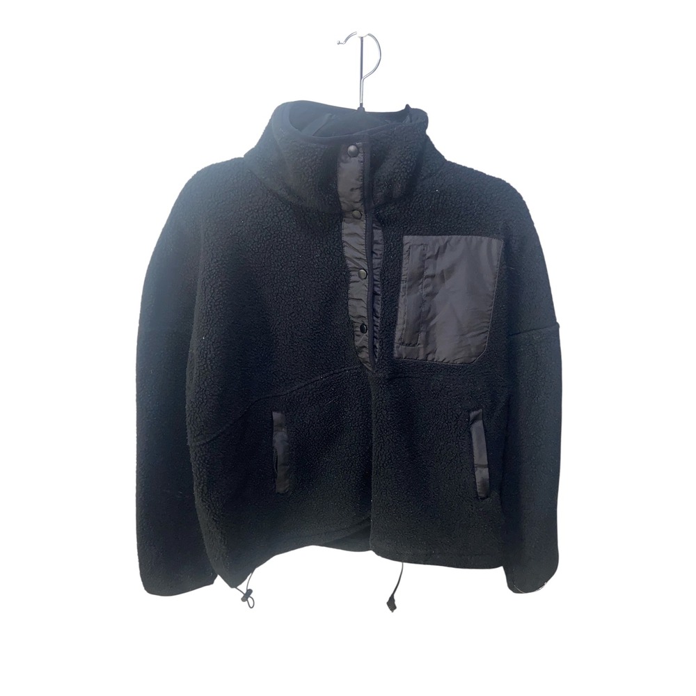 Wilo The Label Womens Black Sherpa Fleece Quarter Snap Pullover Jacket Size M - Picture 2 of 3